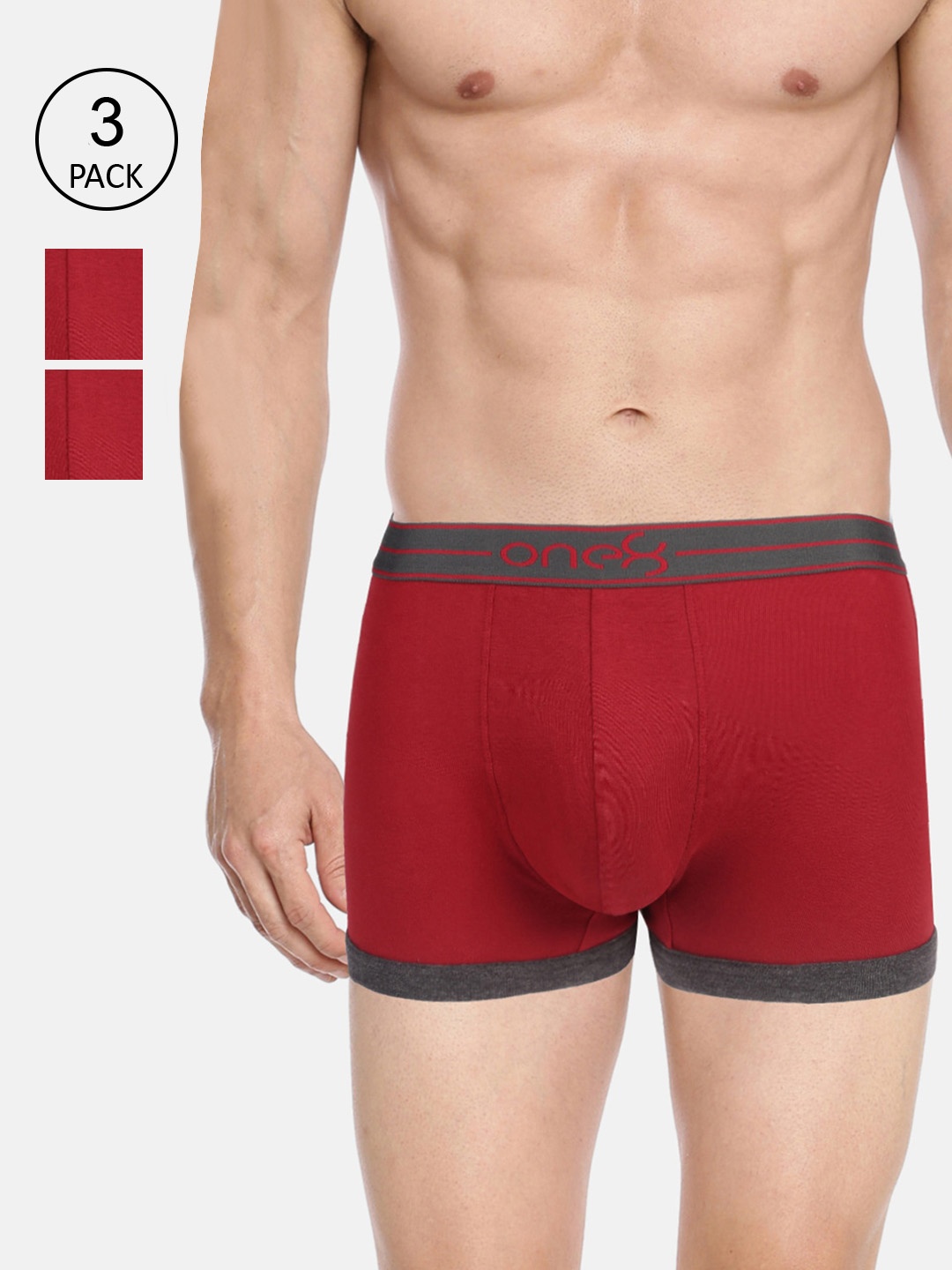 

one8 by Virat Kohli Men Pack Of 3 Maroon Solid Pure Cotton Trunks 115-PO3