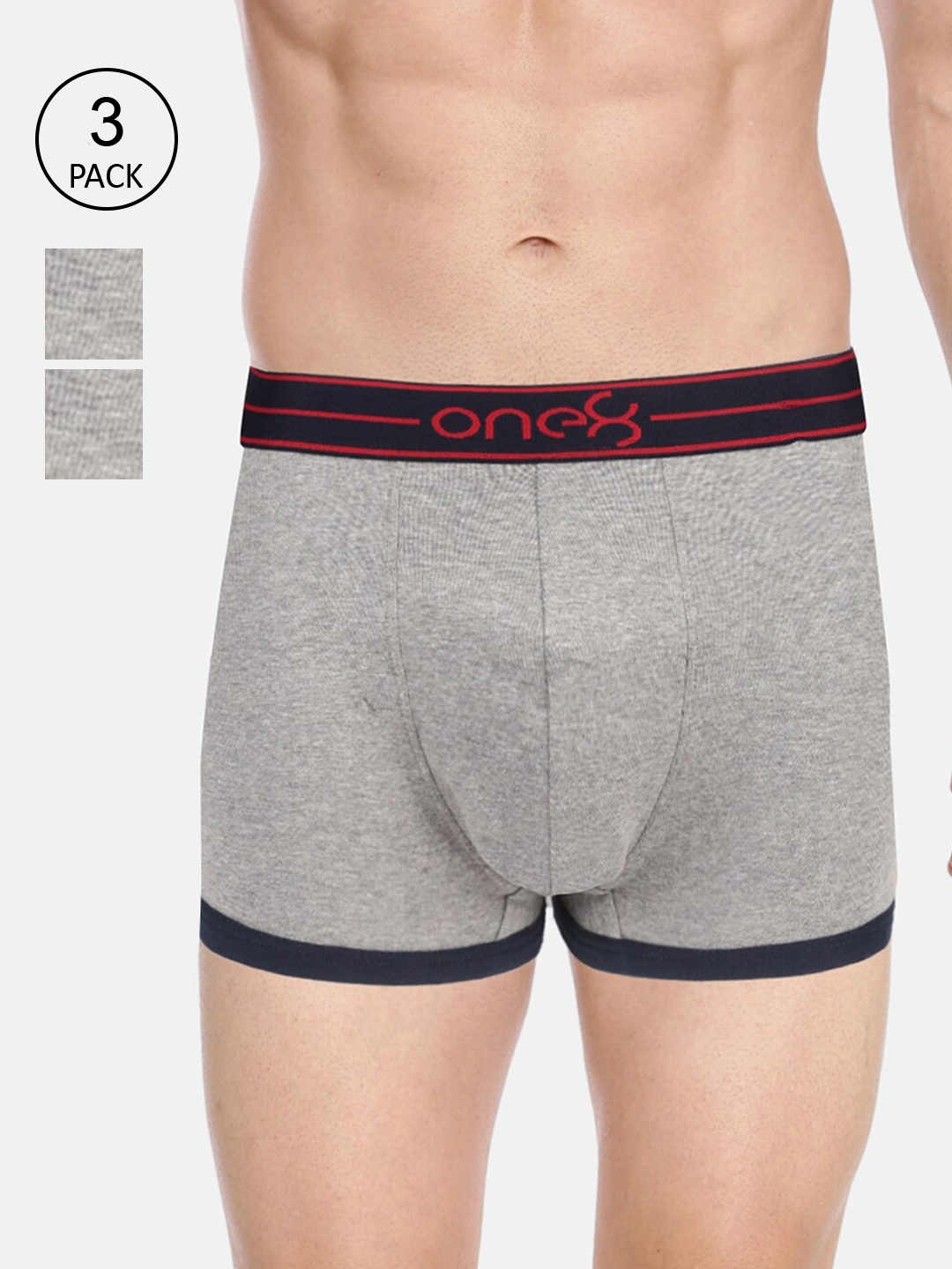 

one8 by Virat Kohli Men Pack Of 3 Solid Pure Cotton Rib Trunks 115-PO3, Grey melange