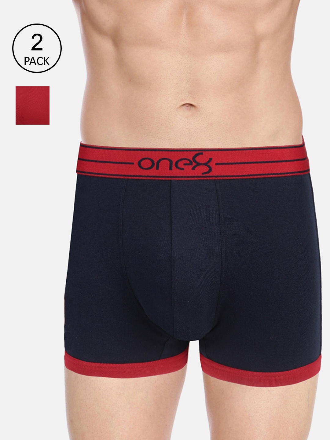 

one8 by Virat Kohli Men Pack Of 2 Navy Blue & Maroon Solid Pure Cotton Trunk