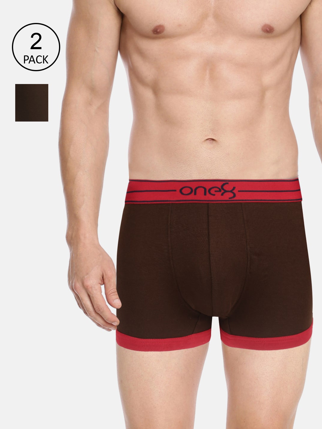 

one8 by Virat Kohli Men Pack Of 2 Solid Pure Combed Cotton Trunks 115-PO2, Brown