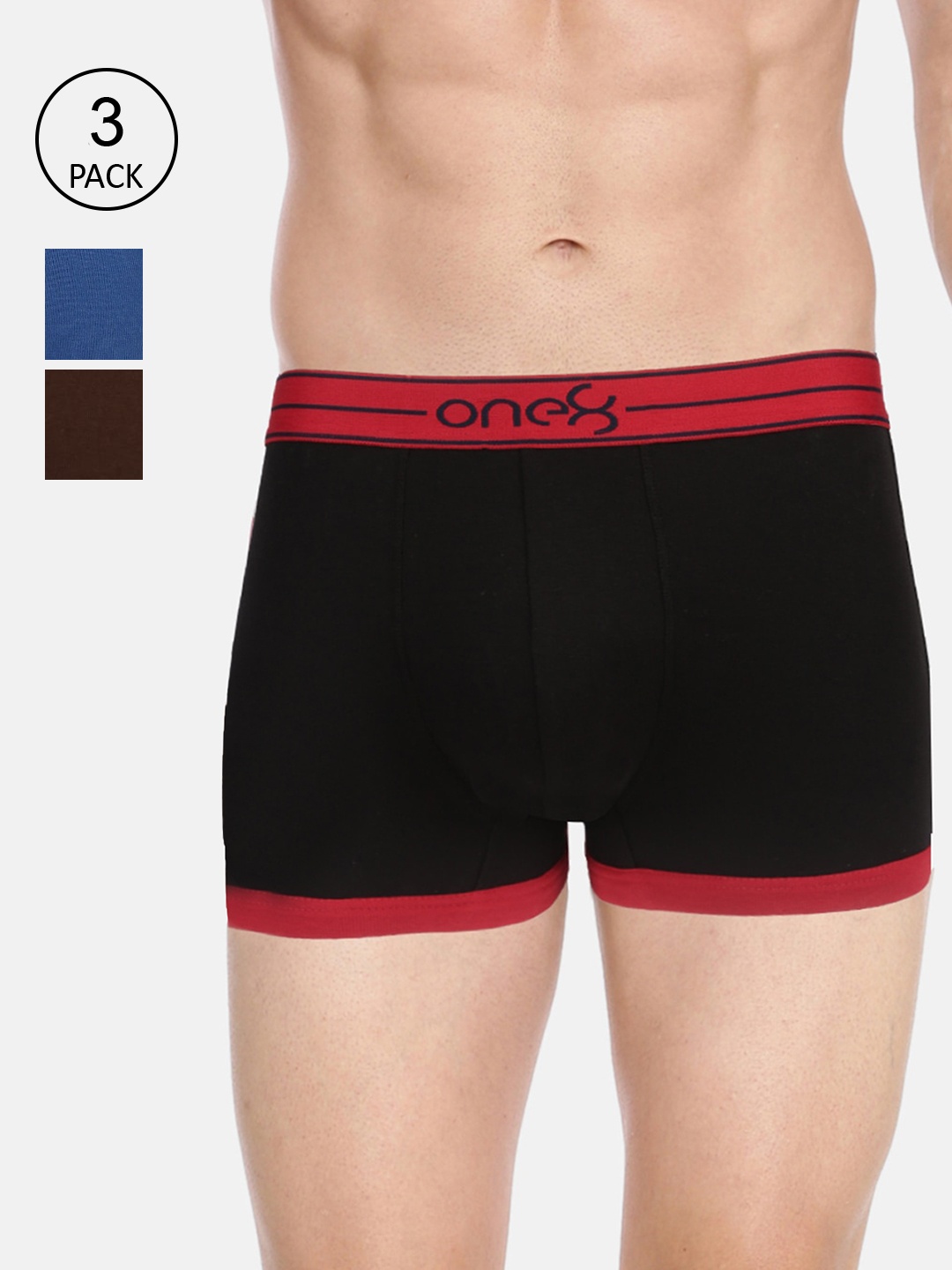 

one8 by Virat Kohli Men Pack Of 3 Solid Pure Cotton Trunks 115-PO3, Black