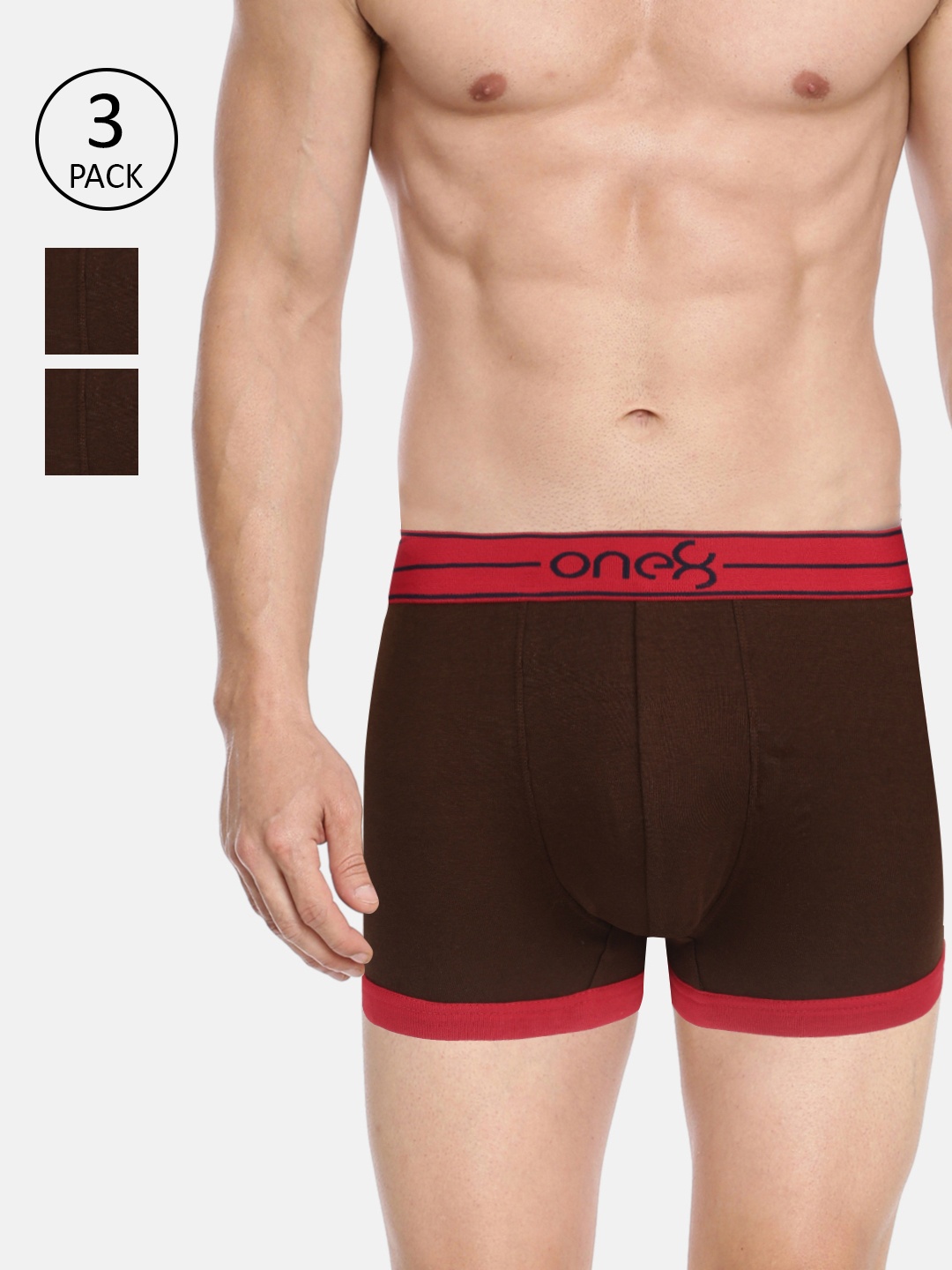 

one8 by Virat Kohli Men Pack Of 3 Maroon Solid Pure Combed Cotton Trunks 115-PO3, Brown