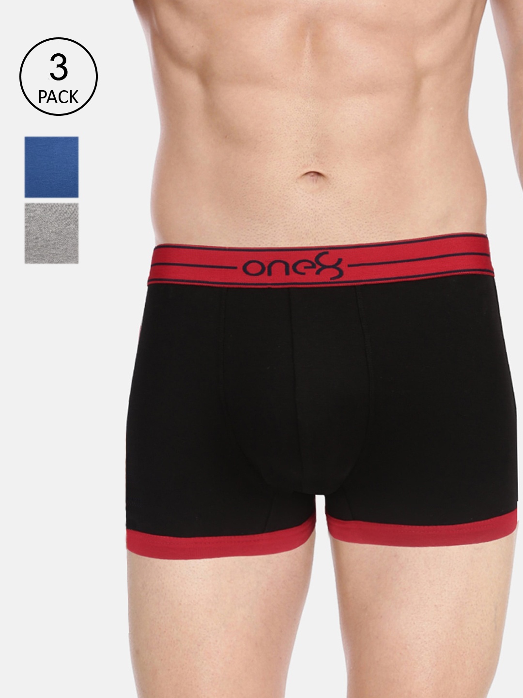 

one8 by Virat Kohli Men Pack Of 3 Solid Pure Cotton Trunks 115-PO3, Black