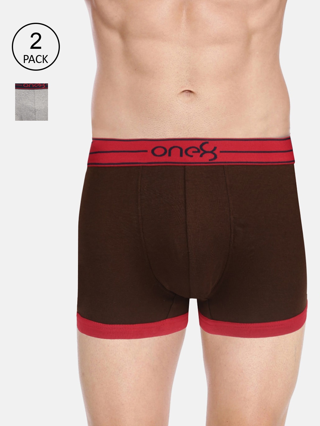 

one8 by Virat Kohli Men Pack Of 2 Solid Pure Cotton Rib Trunks 115-PO2, Brown