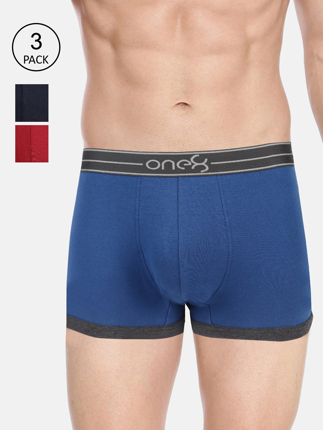 

one8 by Virat Kohli Men Pack Of 3 Solid Pure Combed Cotton Trunks 115-PO3, Blue