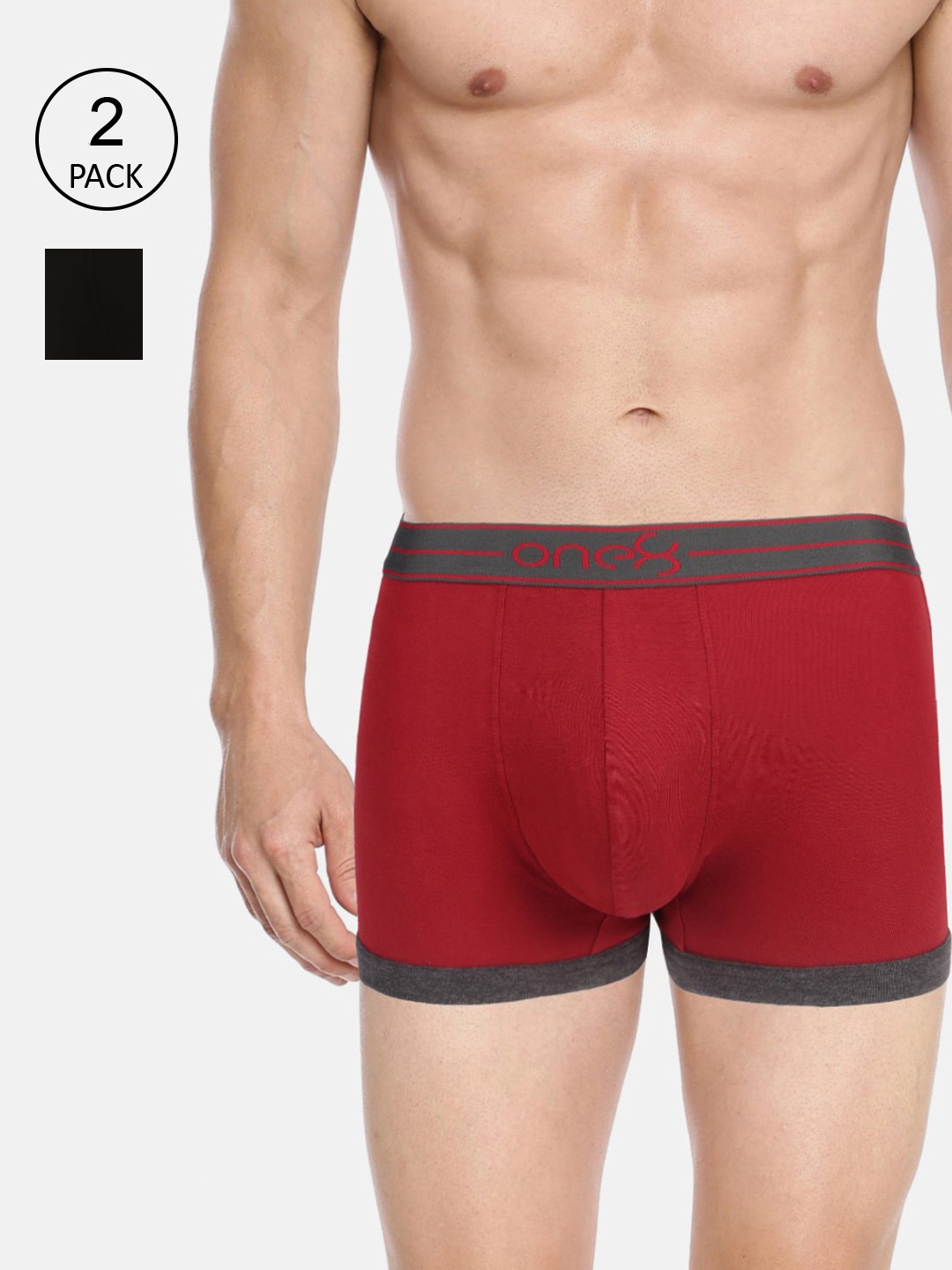 

one8 by Virat Kohli Men Pack Of 2 Solid Pure Cotton Trunks 115-PO2, Maroon