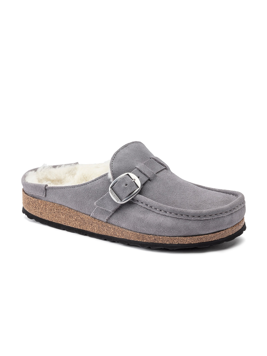 

Birkenstock Buckley Shearling Whale Gray Narrow Width Suede Leather Low Shoes, Grey