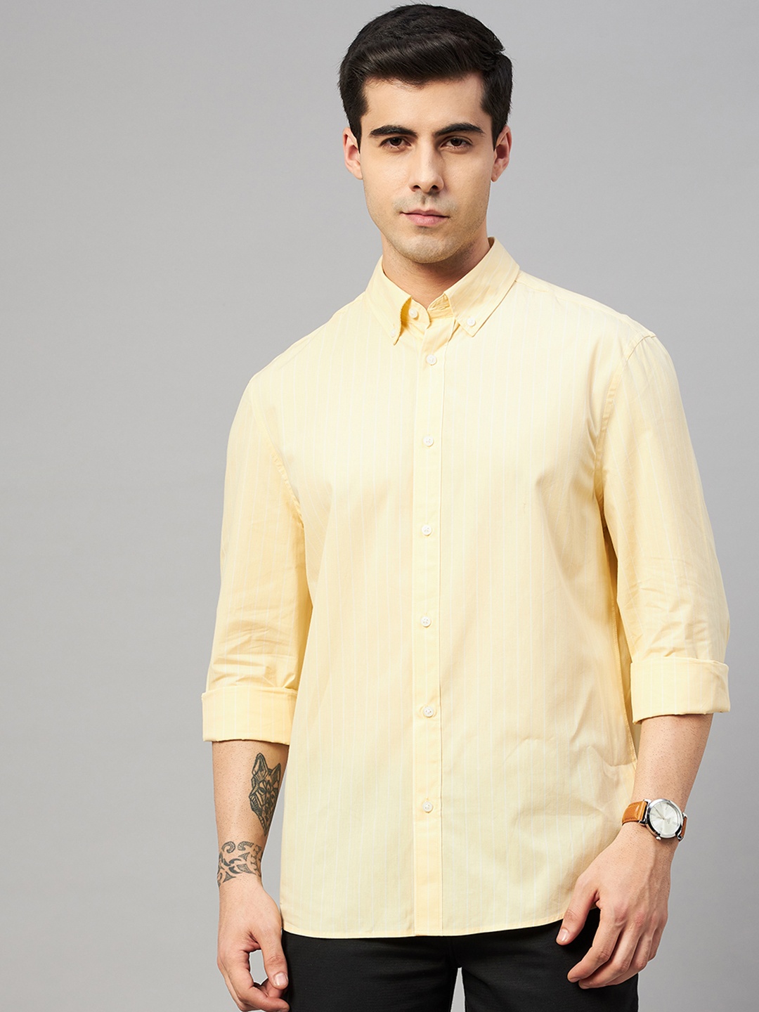 

Marks & Spencer Men Yellow & White Striped Pure Cotton Casual Shirt