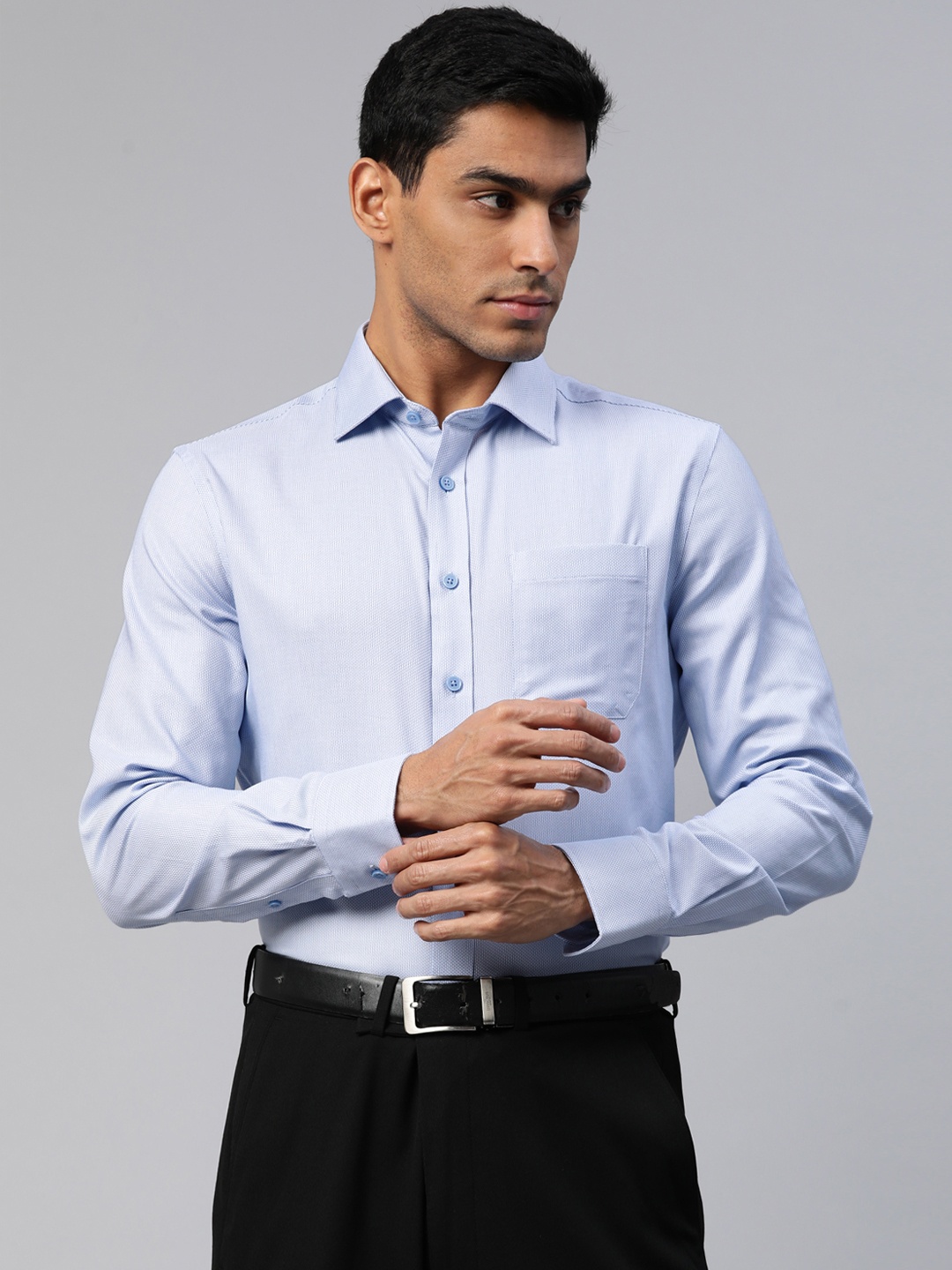 

Marks & Spencer Textured Pure Cotton Slim Fit Formal Shirt, Blue