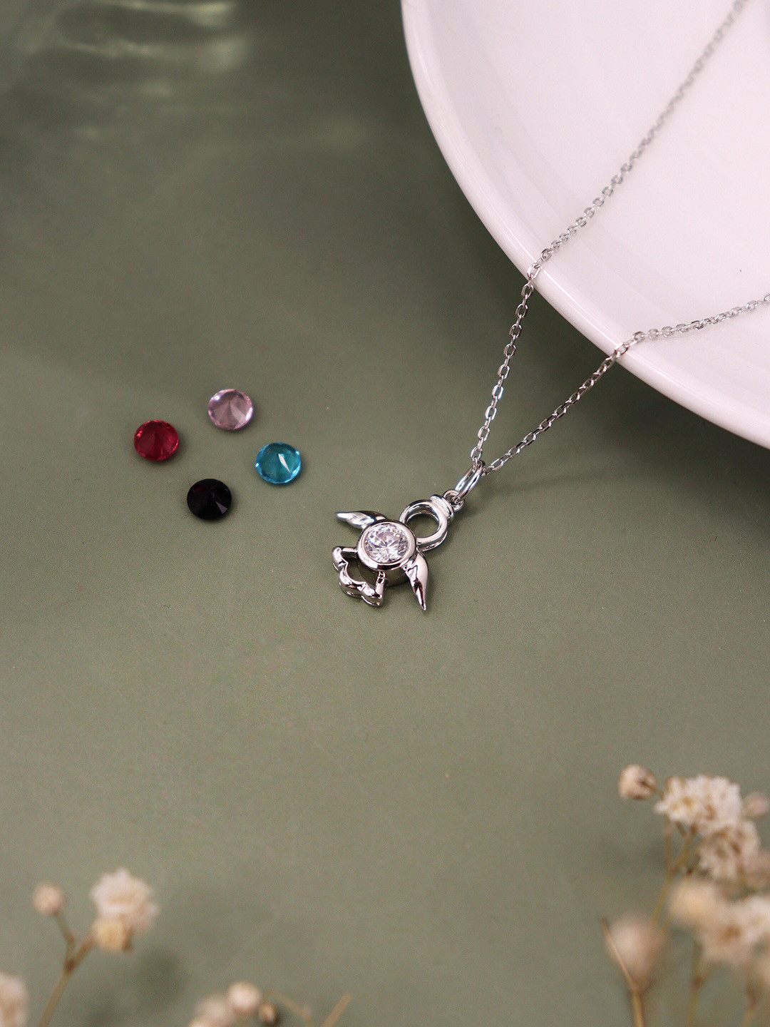 

SILBERRY Red & Silver-Toned Rhodium-Plated Turtle Pendant Necklace