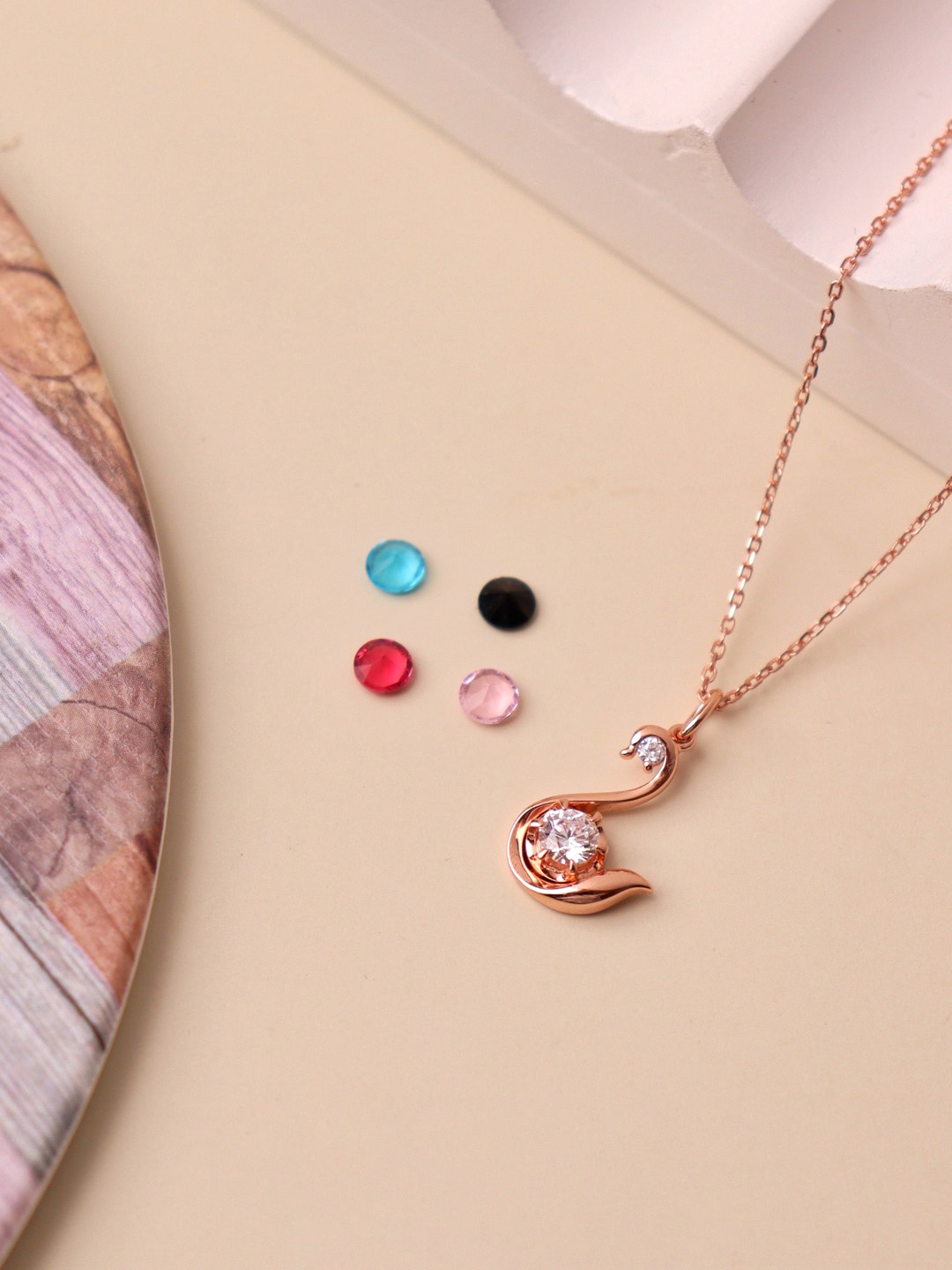 

SILBERRY Rose Gold-Plated CZ-Studded Swan Pendant