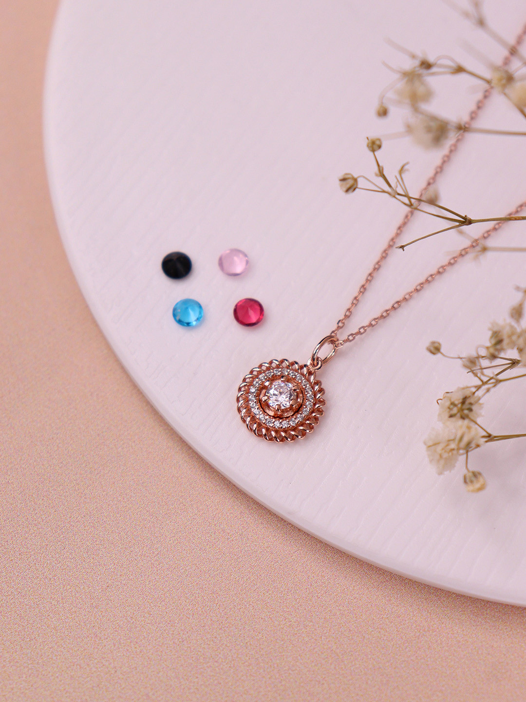 

SILBERRY Rose Gold-Plated CZ-Studded Curl Pendant With Chain