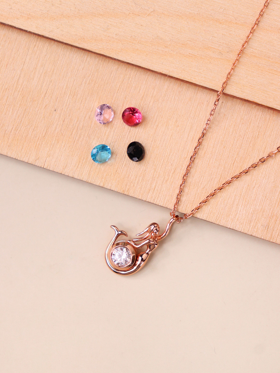 

SILBERRY Rose Gold-Plated White CZ Studded 925 Sterling Silver Pendant With Chain