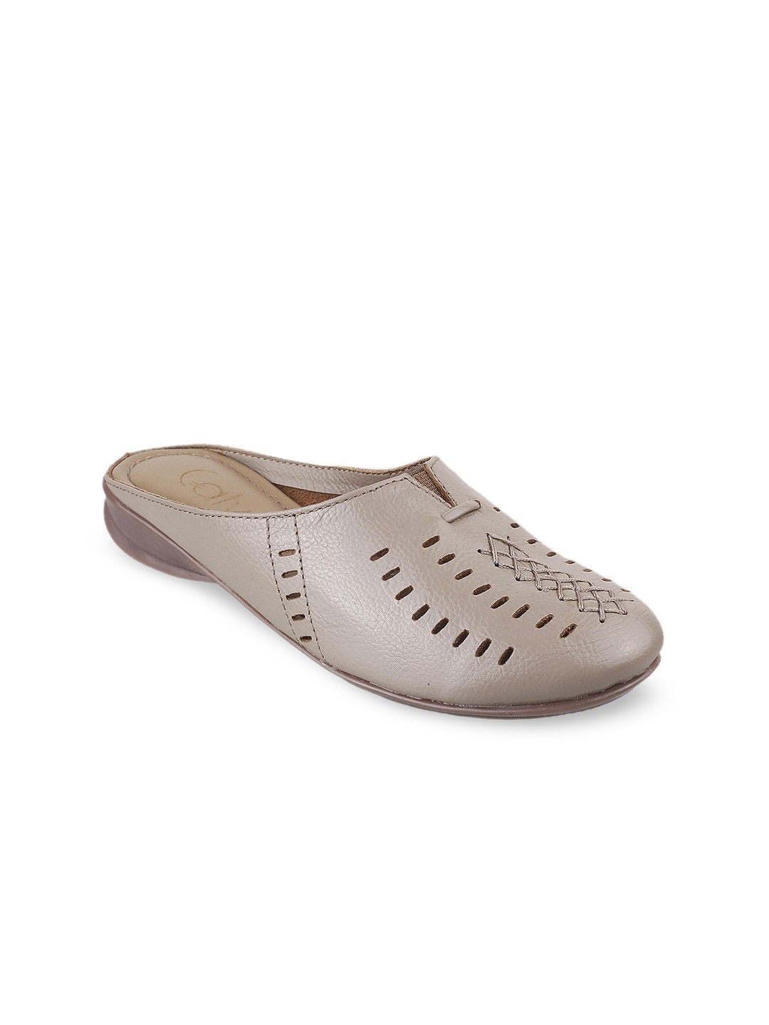 

Catwalk Women Beige Leather Mules With Laser Cut