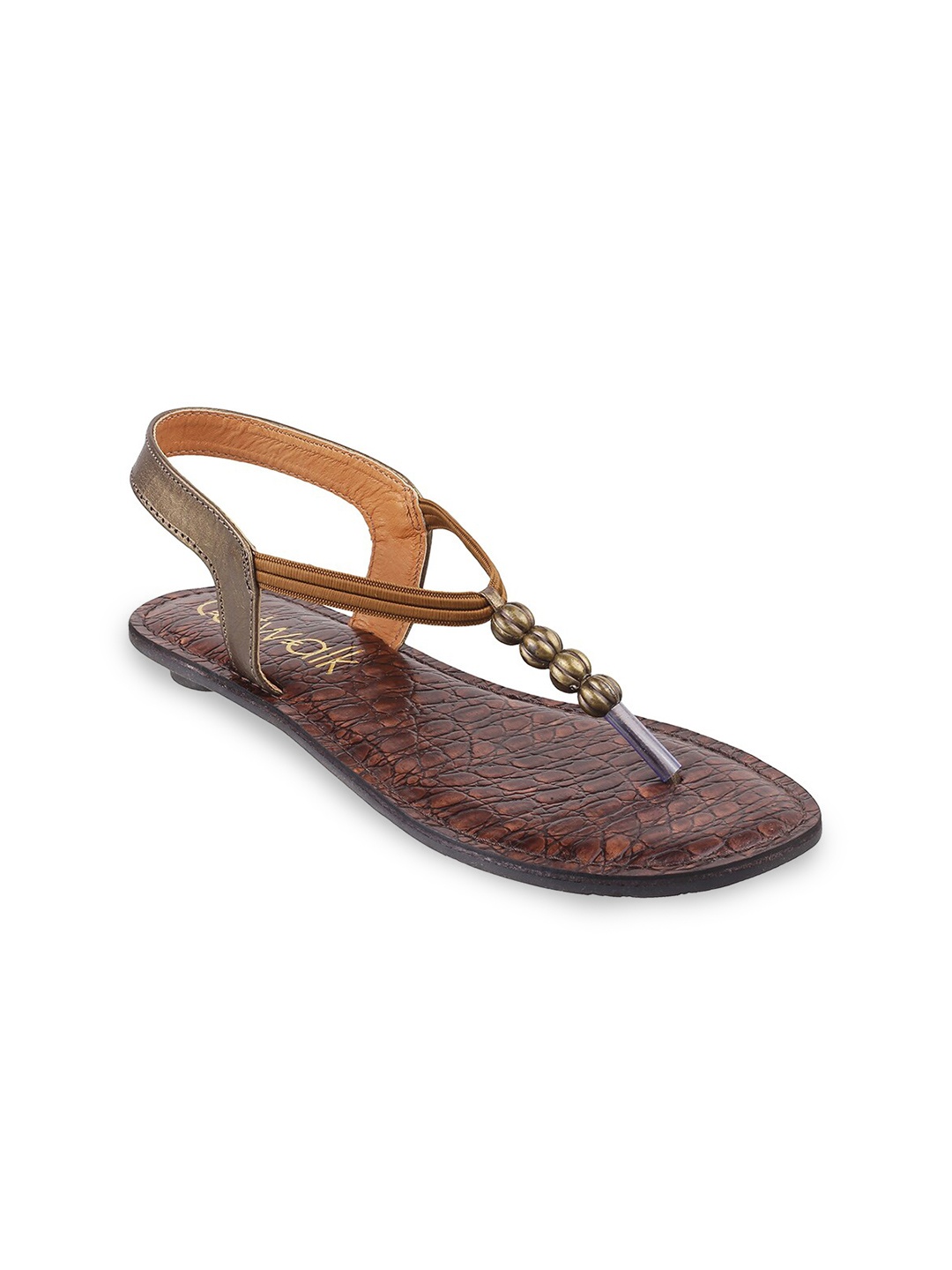 

Catwalk Women Bronze Beaded Embellished T-Strap Flats