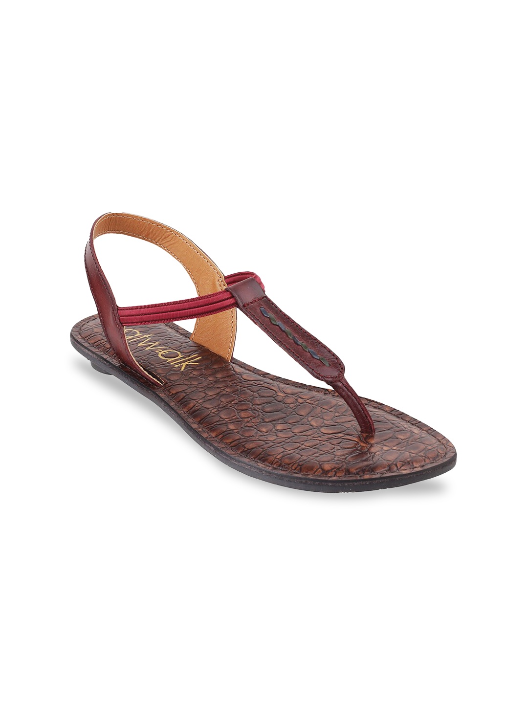 

Catwalk Women Maroon Boho Textured T-Strap Flats