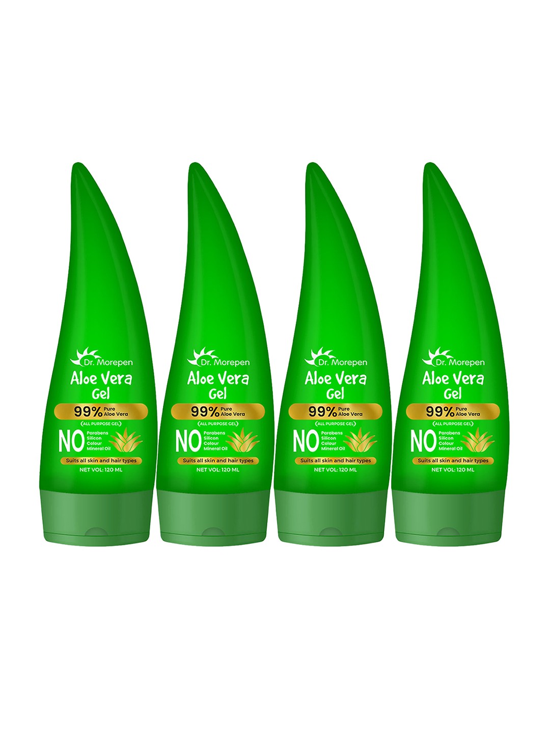 

Dr. Morepen Set Of 4 Pure Aloe Vera Gel for Hair & Face - 120 ml Each, Green