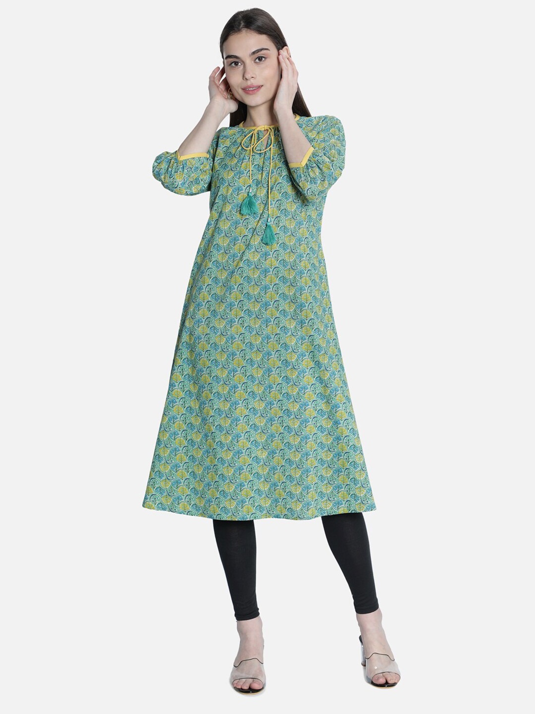 

See Designs Green Ethnic Motifs A-Line Midi Dress