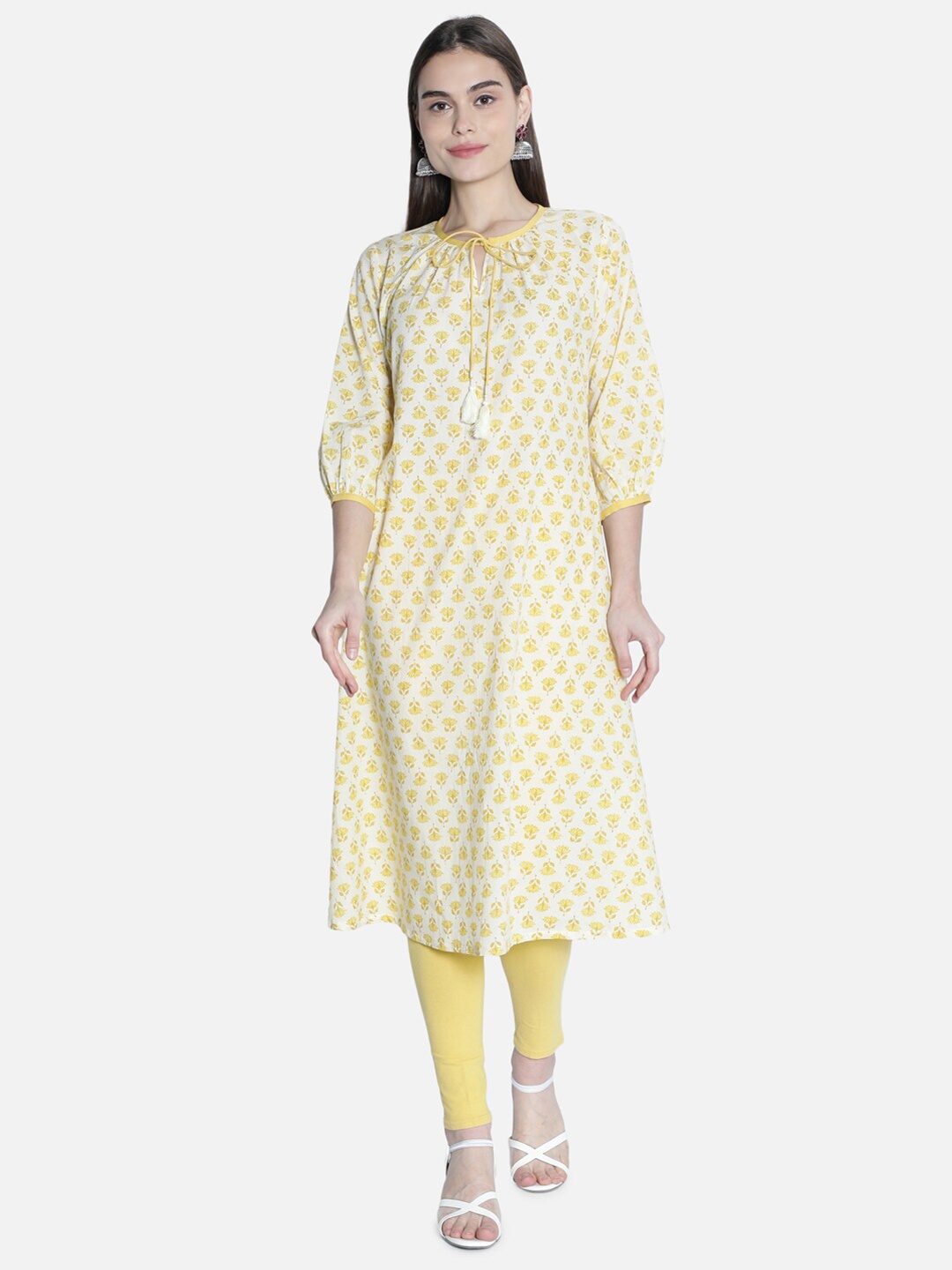 

See Designs Off White Floral Keyhole Neck A-Line Midi Dress