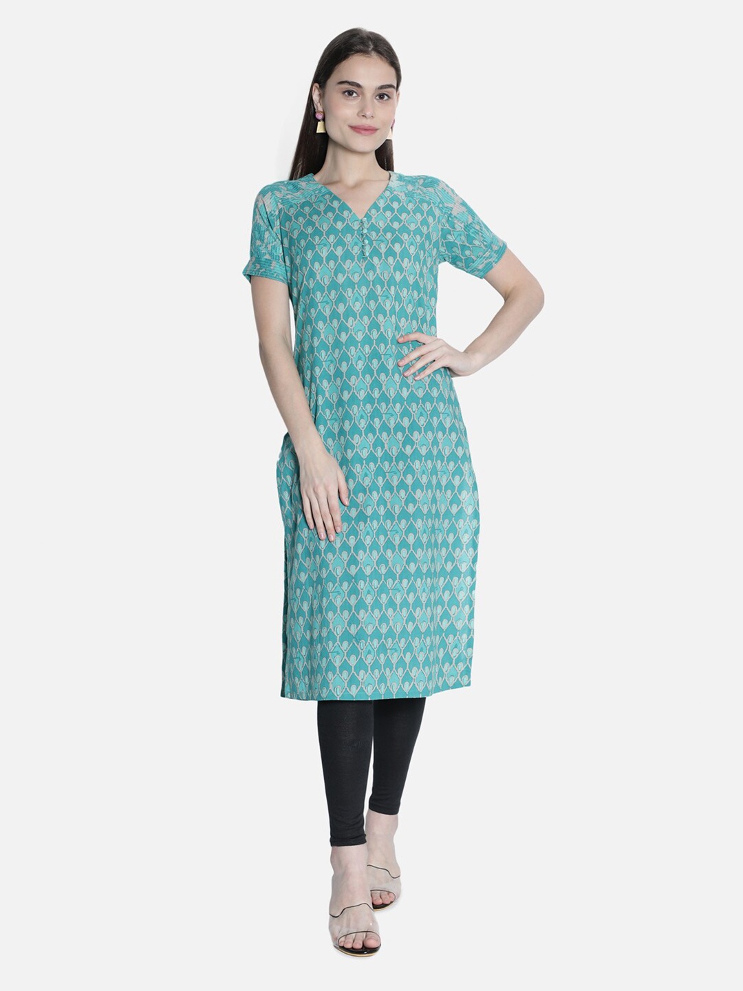 

See Designs Women Sea Green Floral A-Line Dress