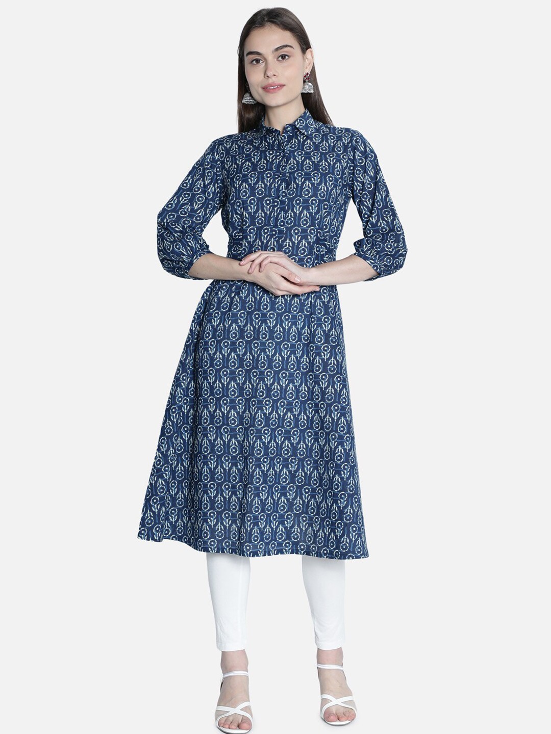 

See Designs Blue Ethnic Motifs Midi Dress
