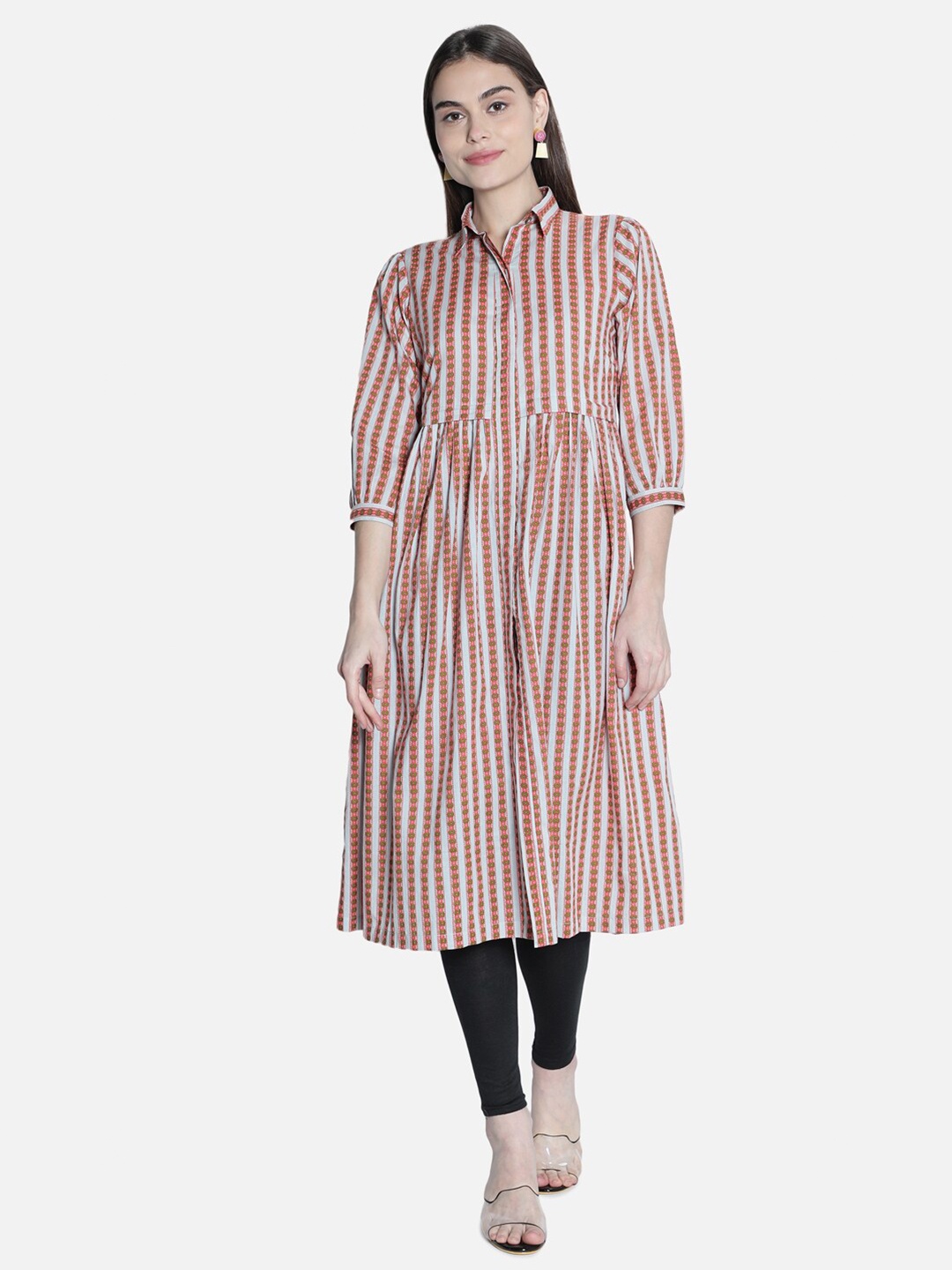 

See Designs Grey & plein air Striped Shirt Midi Dress