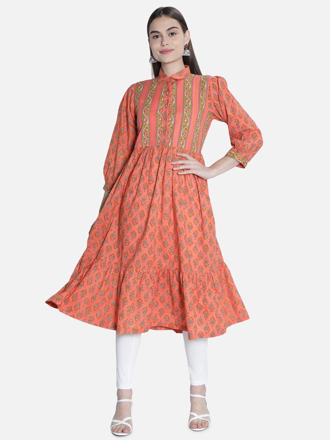 

See Designs Women Coral Ethnic Motifs Printed Cotton Anarkali Kurta