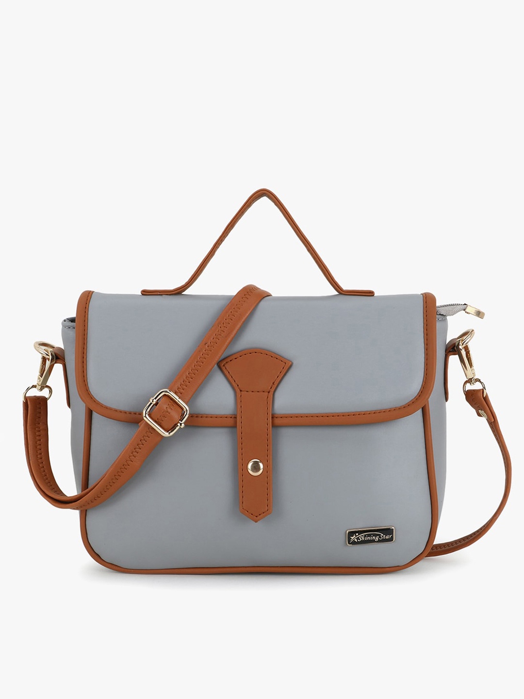 

SHINING STAR Grey & Tan PU Structured Satchel