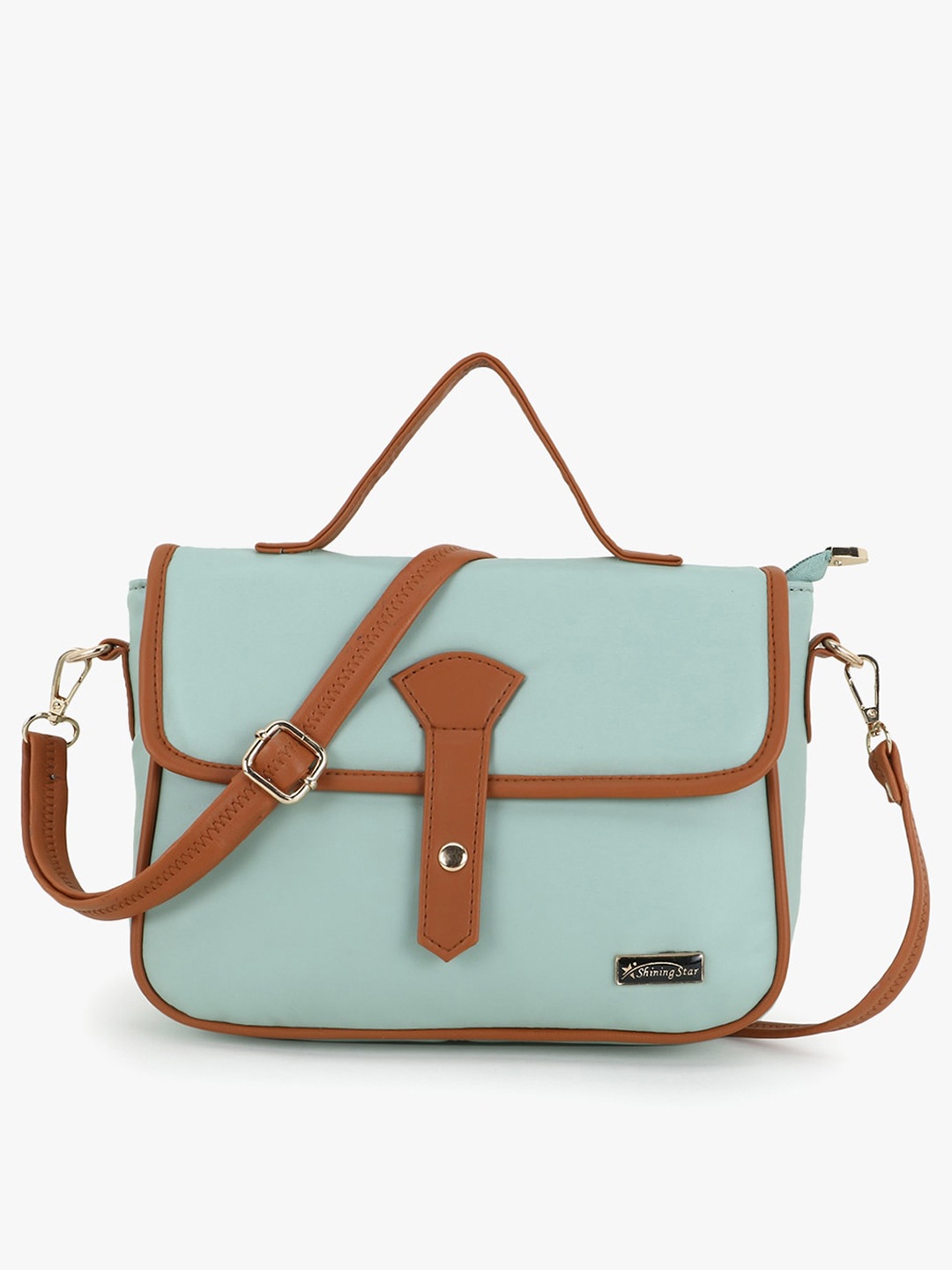 

SHINING STAR Green Colourblocked PU Structured Satchel