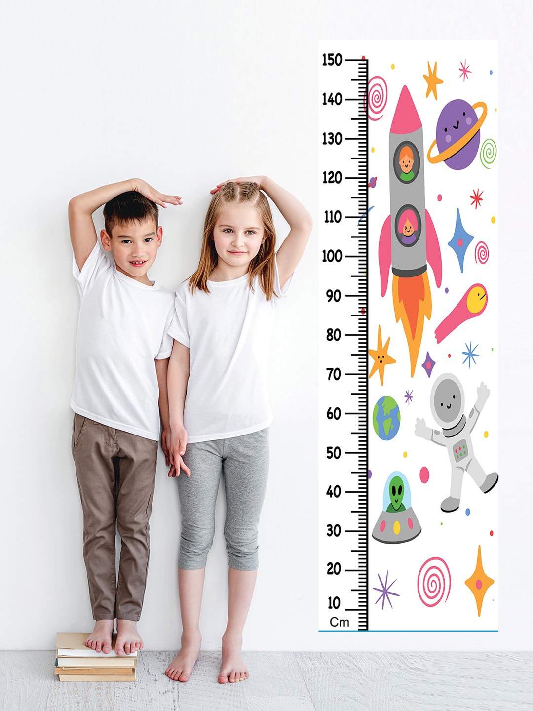 

WENS White Purple & Yellow Printed Height Chart Wall Stickers