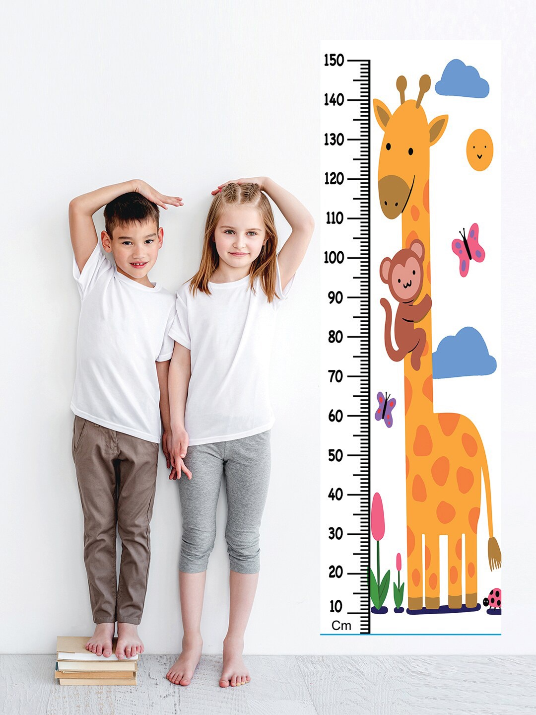 

WENS Multicoloured Giraffe with Baby Monkey Height Chart Wall Decal, Multi