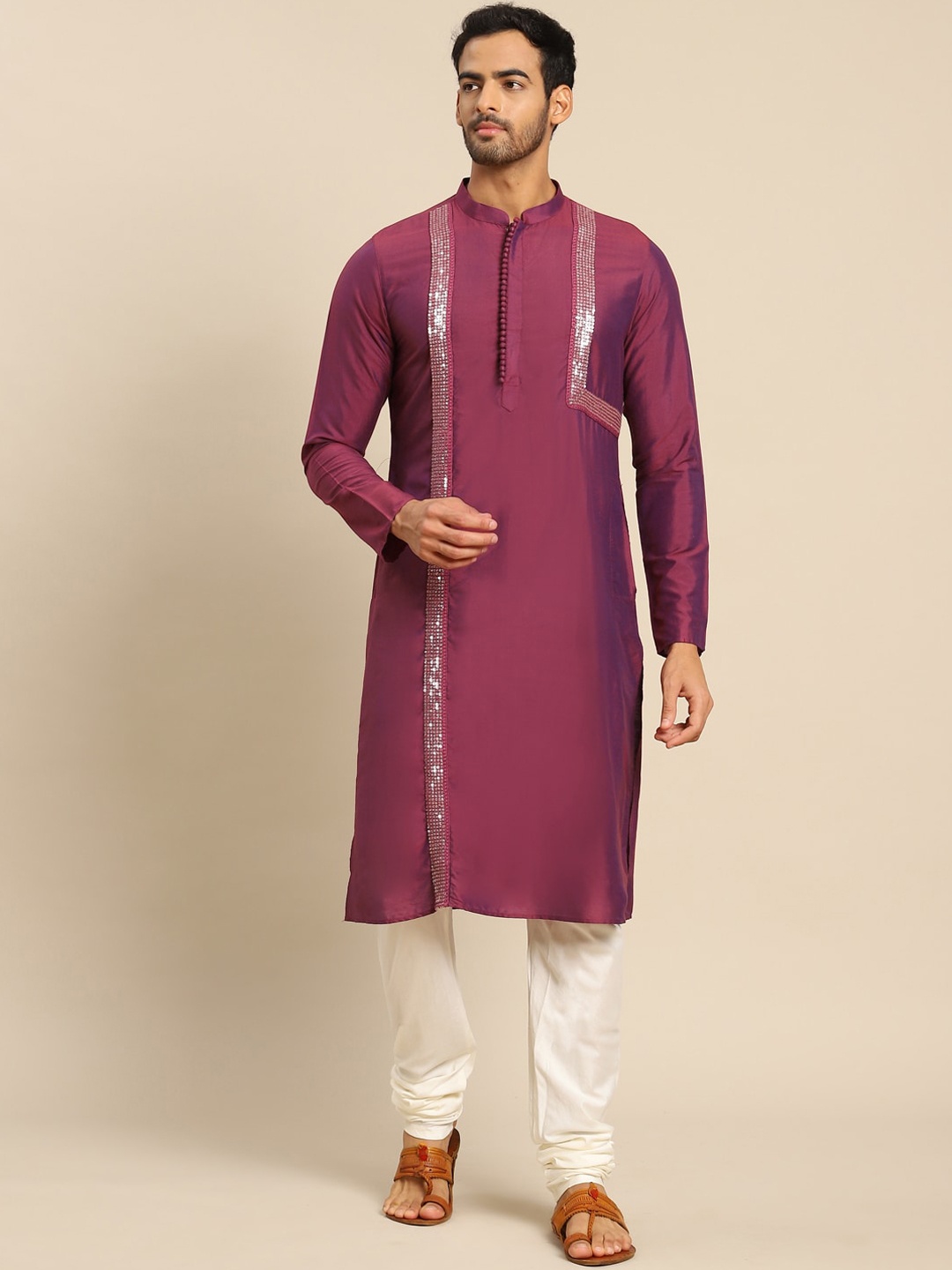 

KISAH Men Magenta Sequined Embellished Kurta