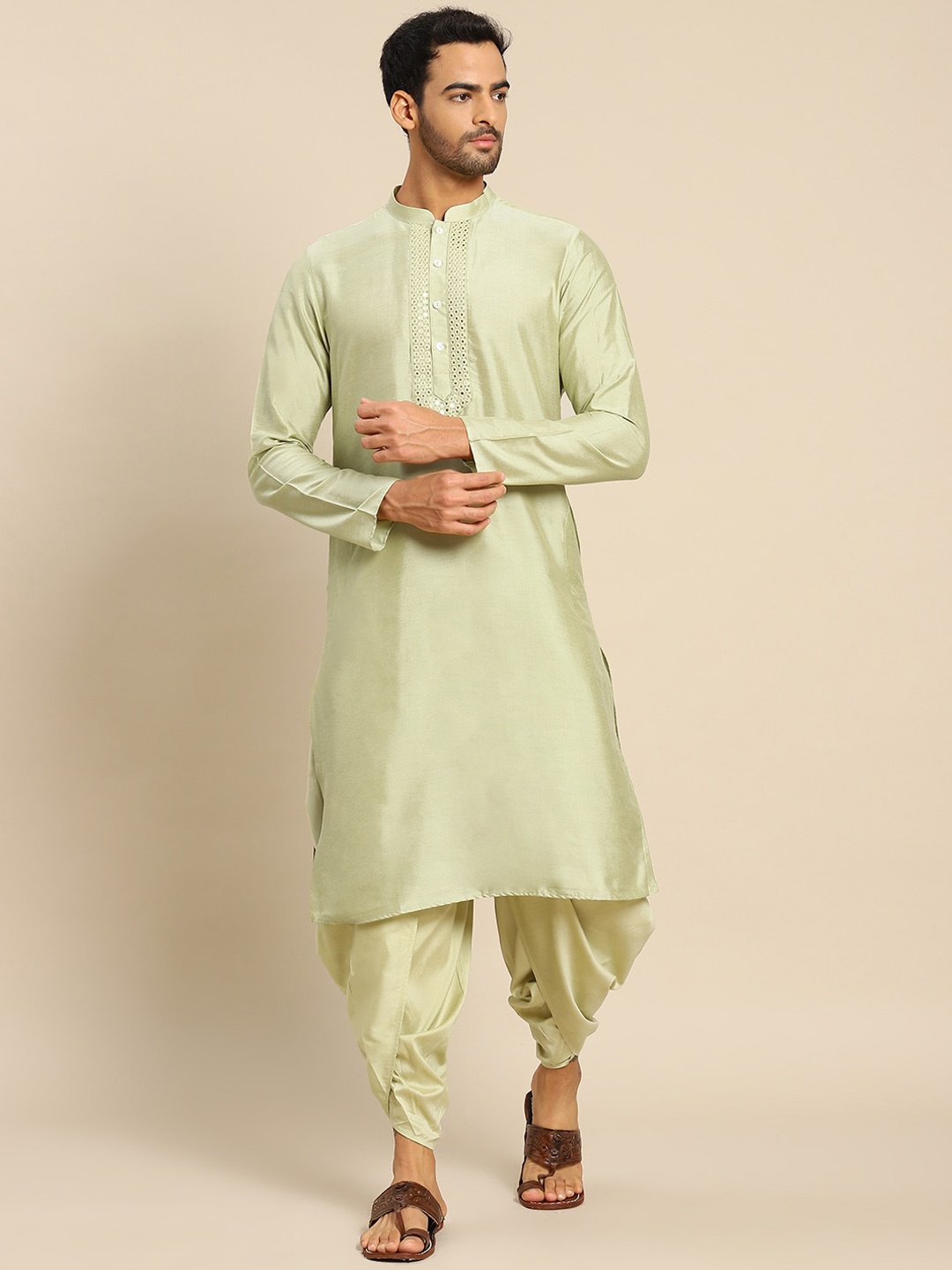 

KISAH Men Lime Green Thread Work Kurta