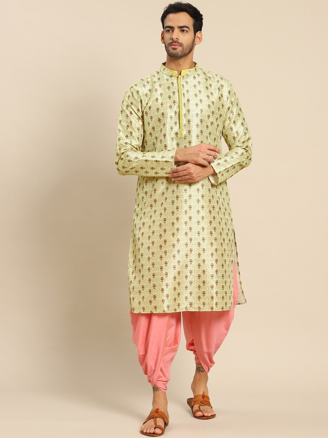 

KISAH Men Yellow Ethnic Motifs Thread Work Kurta