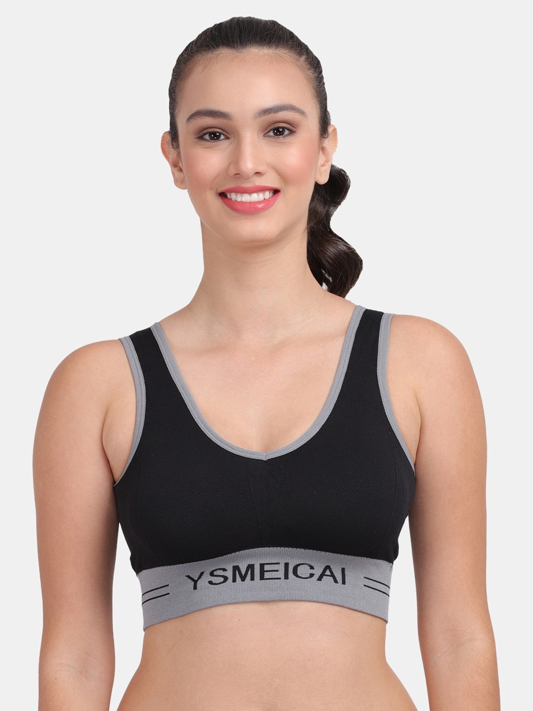 

Amour Secret Black & Grey Lightly Padded Moisture Wicking Sports Bra