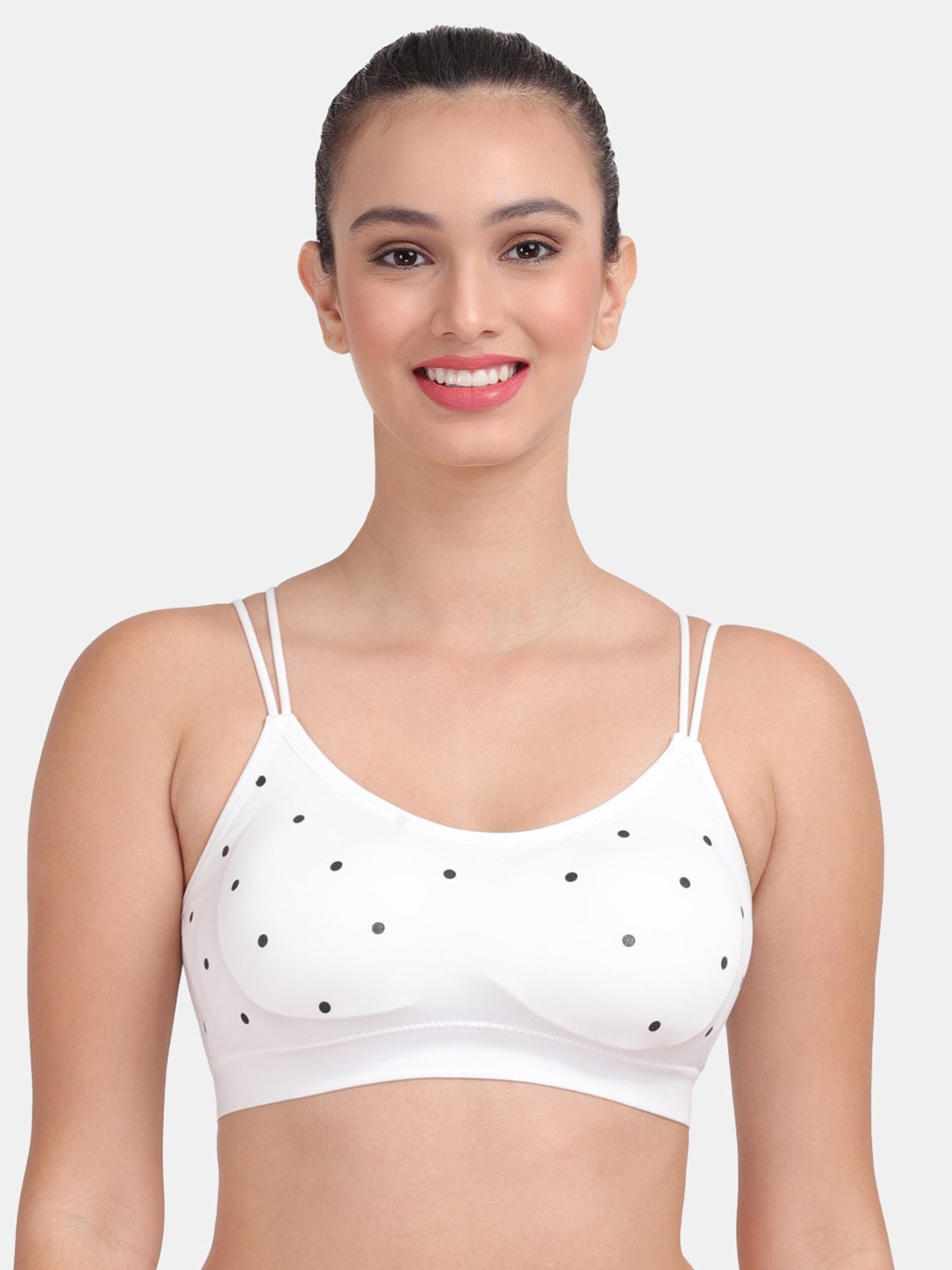

Amour Secret White & Black Polka Dots Printed Sports Bra