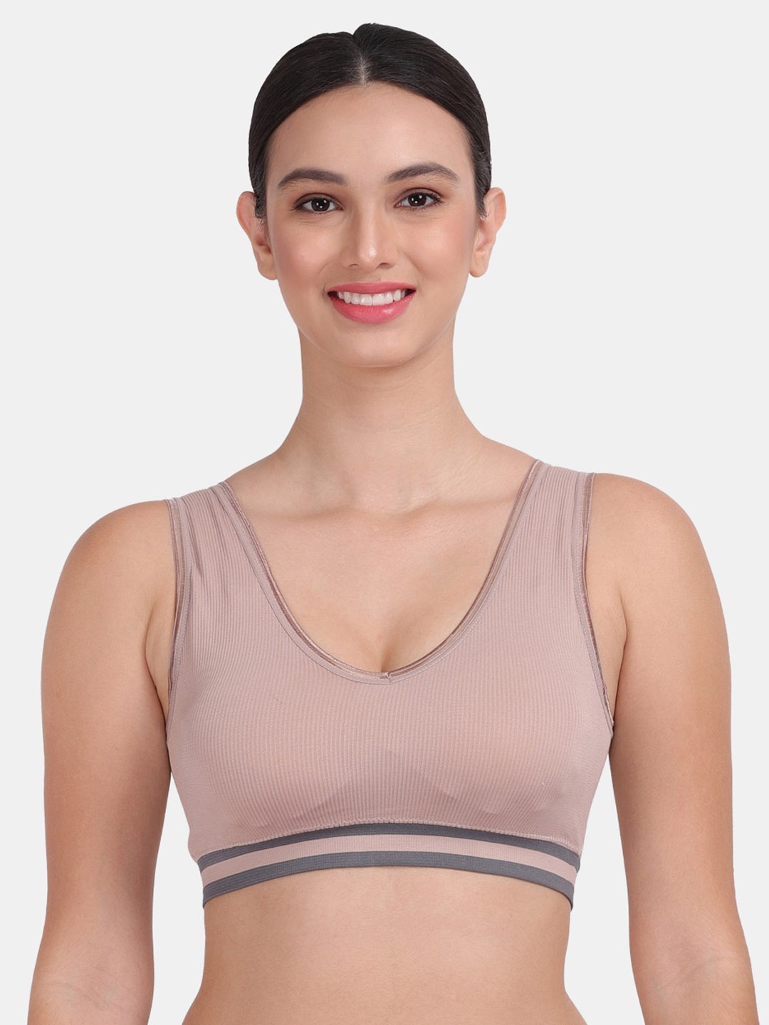 

Amour Secret Mauve & Grey Workout Colourblocked Bra With Removable Padding