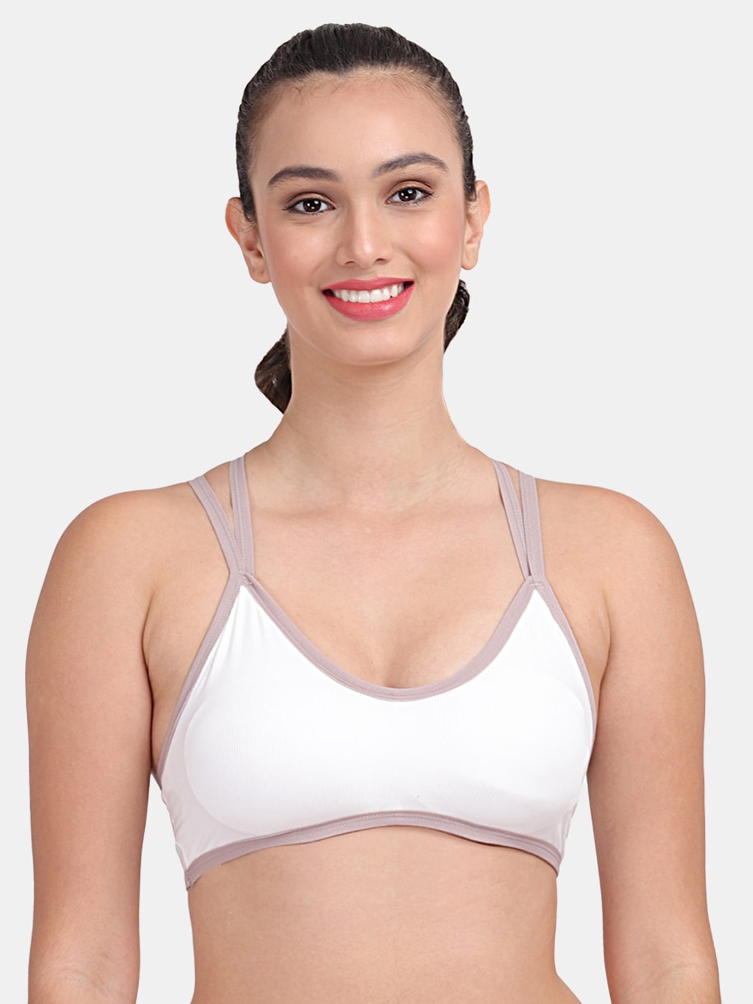 

Amour Secret Women White & Grey Workout Bra With Removable Padding