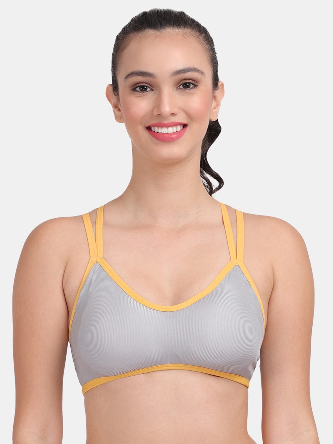 

Amour Secret Grey & Yellow Seamless Non-Wired Workout Bra