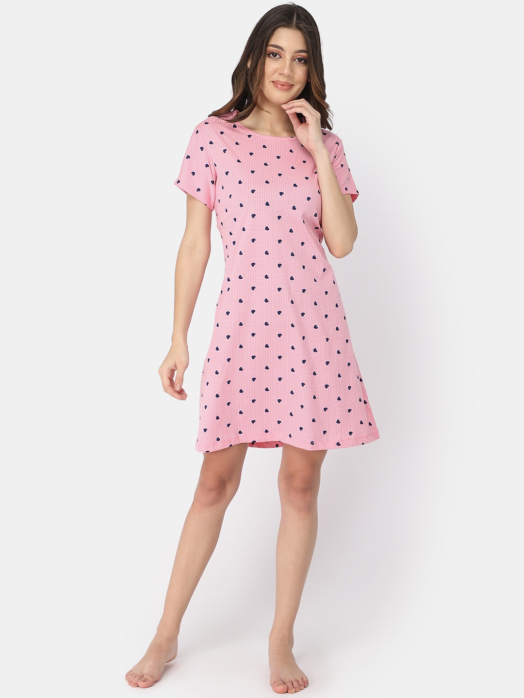 

Bell Paper Pink Printed Pure Cotton T-Shirt Nightdress