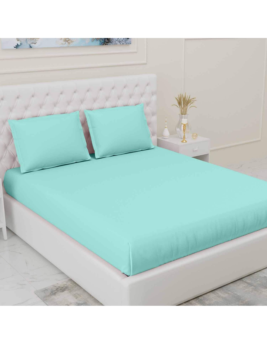 

haus & kinder Sea Green 300 TC King Bedsheet with 2 Pillow Covers