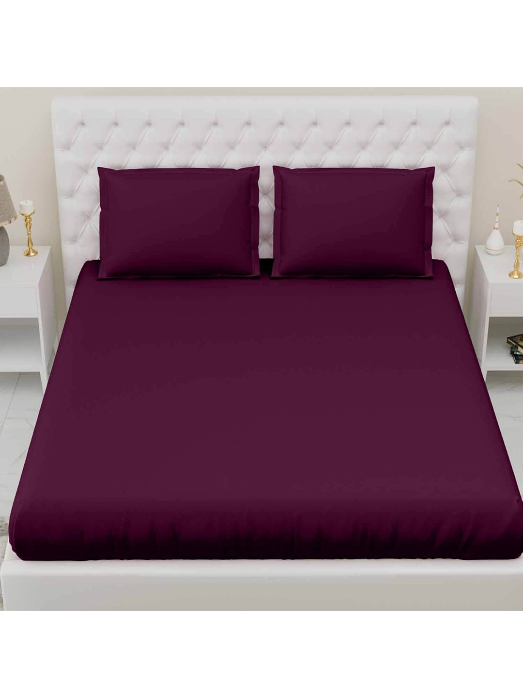 

haus & kinder Wine Purple 300 TC Single Bedsheet with 1 Pillow Covers