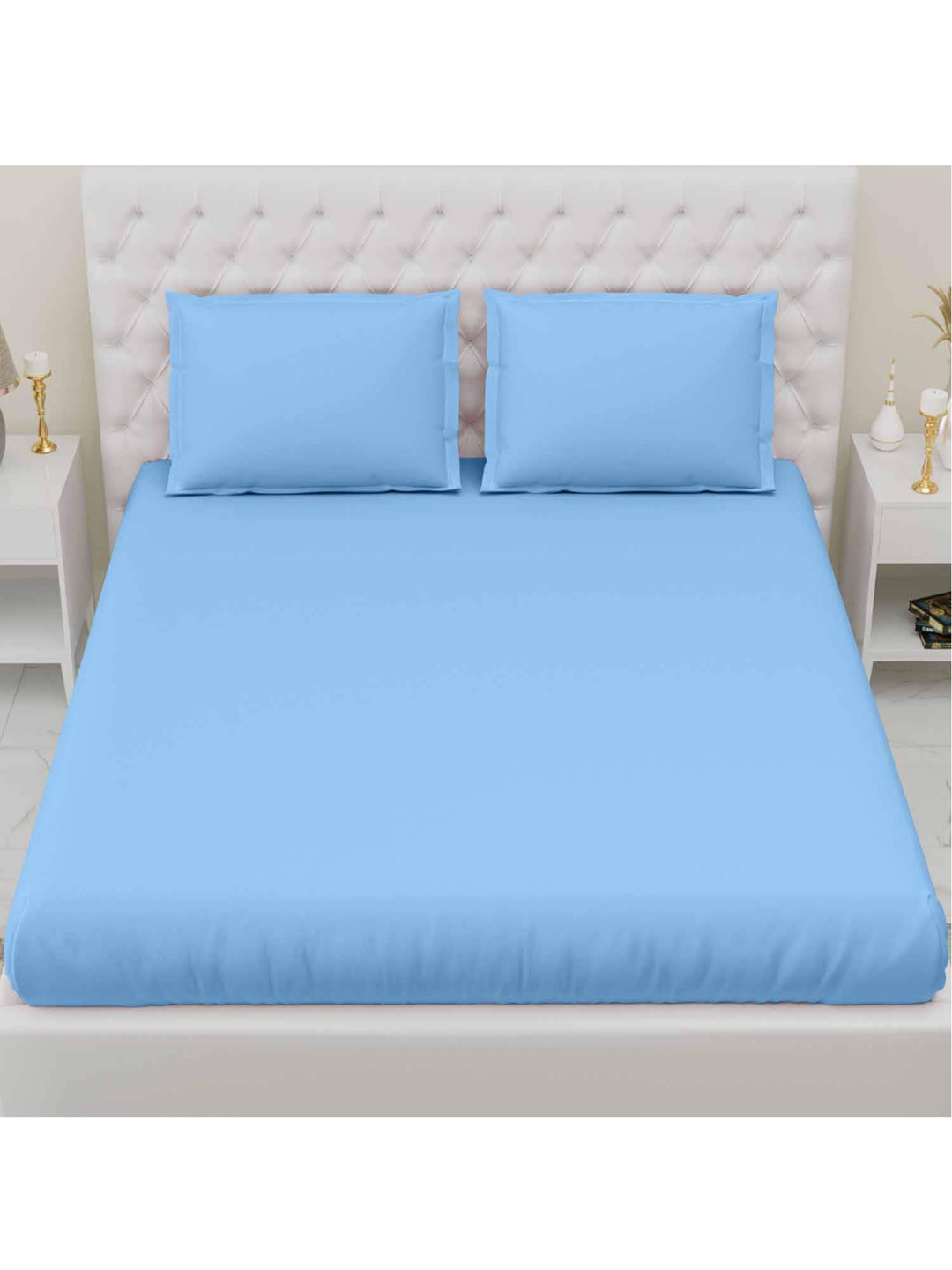 

haus & kinder Blue 300 TC Single Bedsheet with 1 Pillow Covers