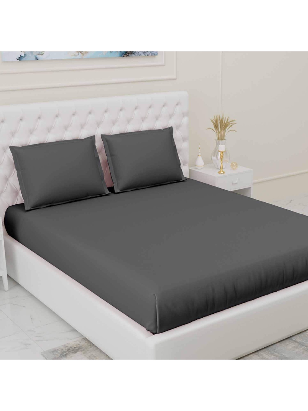 

haus & kinder Grey 300 TC Queen Bedsheet with 2 Pillow Covers
