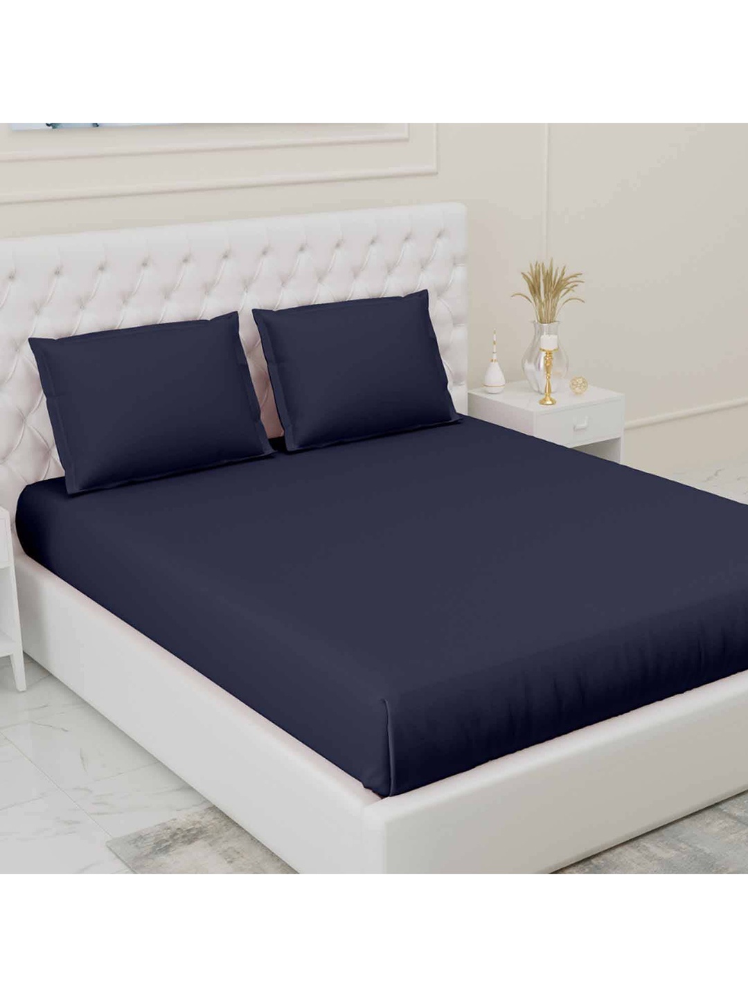 

haus & kinder Blue 300 TC Queen Bedsheet with 2 Pillow Covers