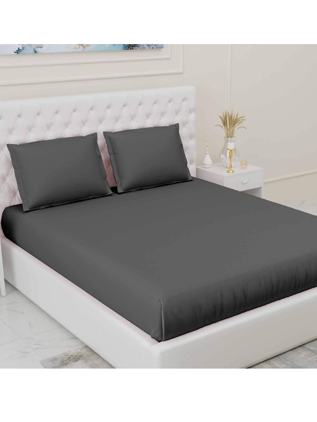 

haus & kinder Grey 300 TC Queen Bedsheet with 2 Pillow Covers