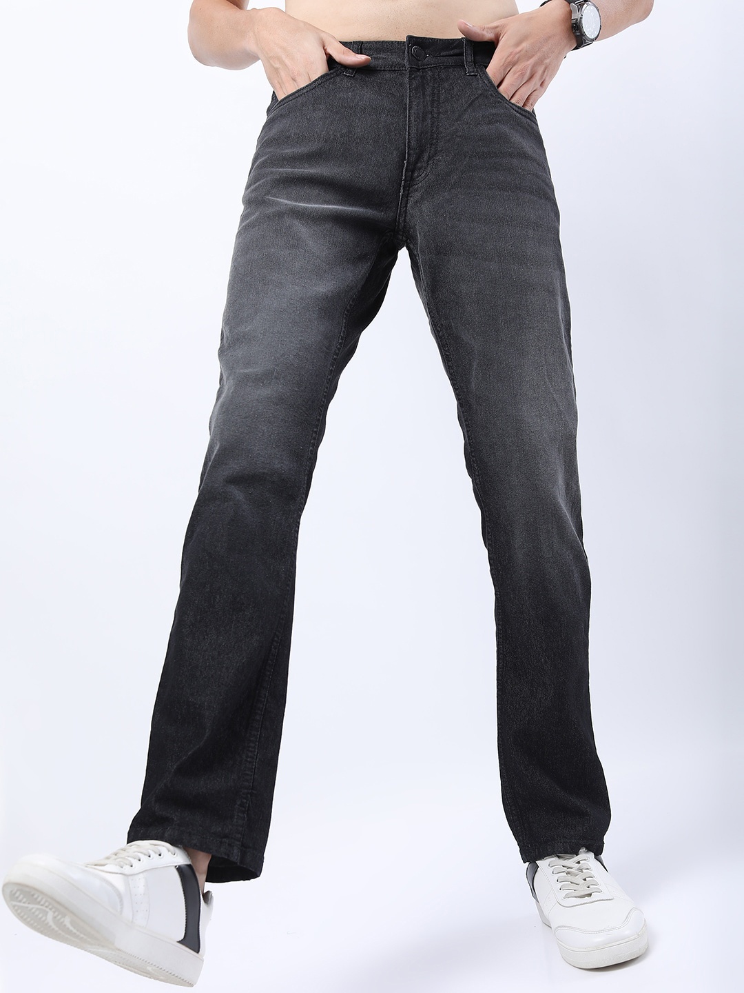 

HIGHLANDER Men Black Straight Fit Clean Look Light Fade Stretchable Jeans