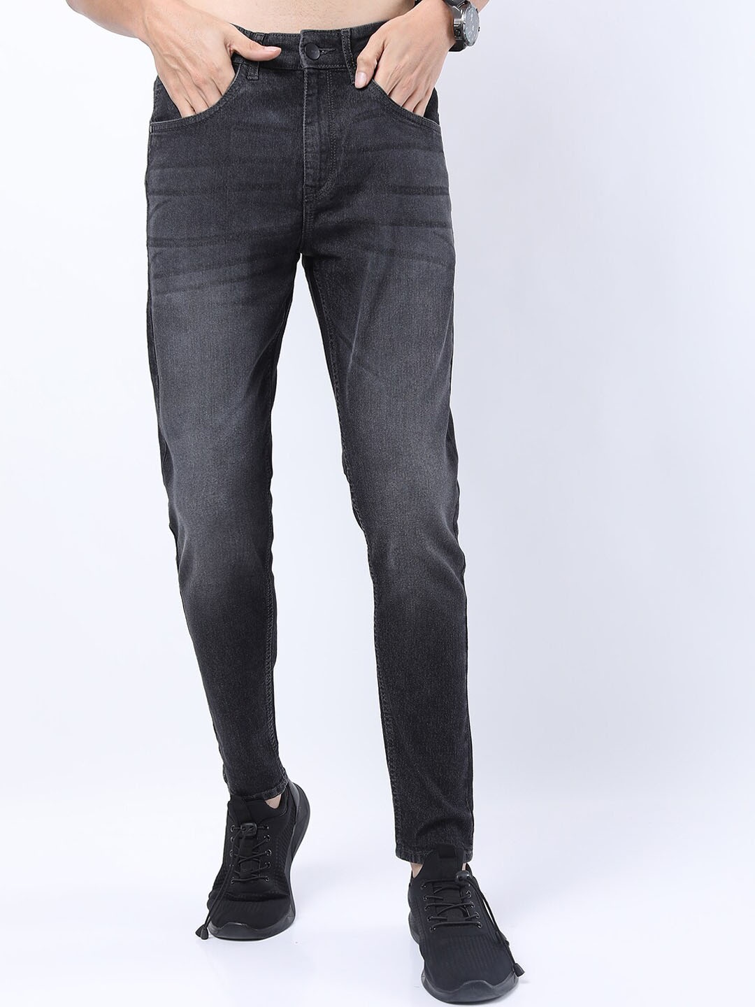 

KETCH Men Charcoal Tapered Fit Clean Look Light Fade Stretchable Jeans