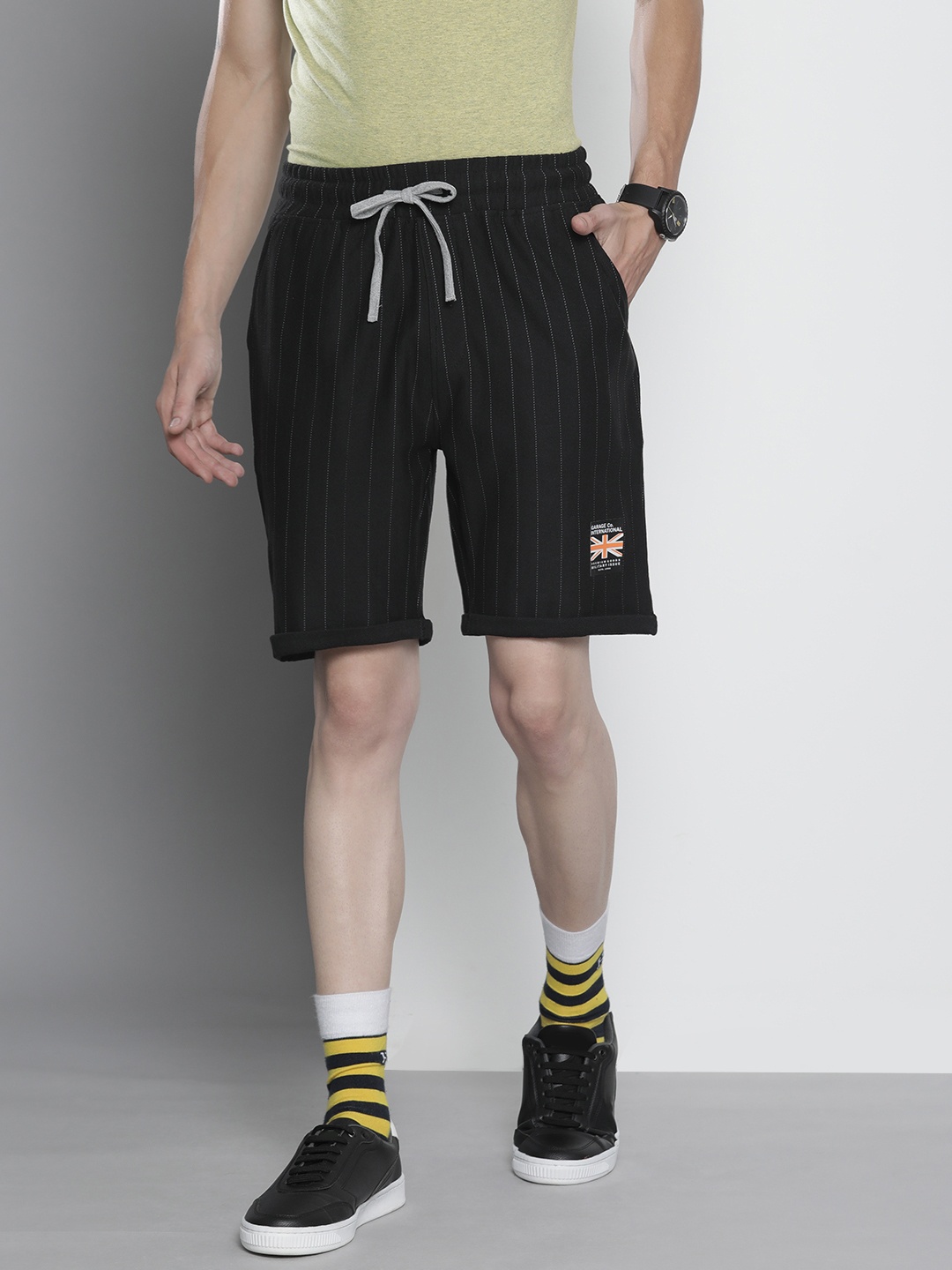 

The Indian Garage Co Men Black Striped Shorts