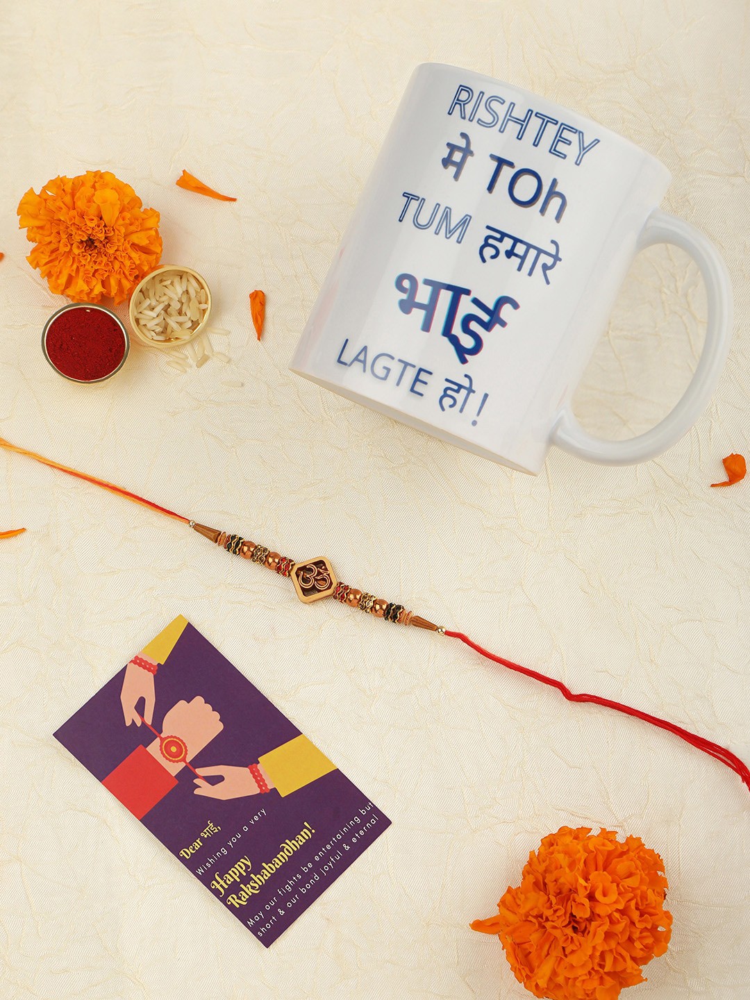 

Accessher Gift Set of 3 Om Rakhi with Mug & Greeting Card, Multi